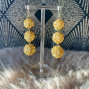 Charming Charlie gold glitter pave crystal disco ball dangle earrings
